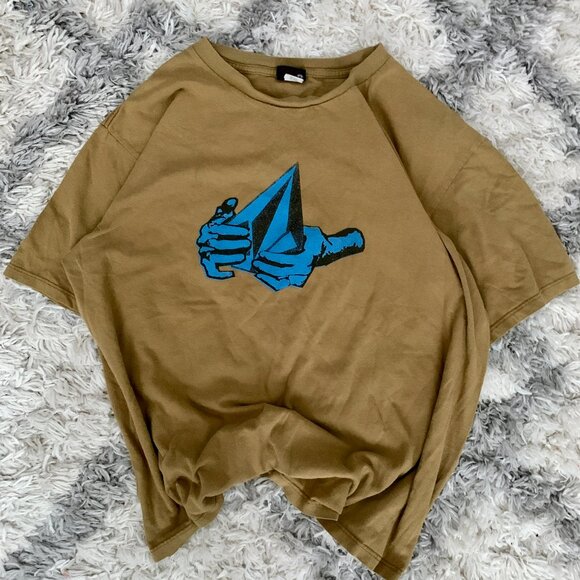Vintage Y2K Volcom Tee Hands Logo Men’s XL Brown Khaki Skating Biking Summer - Picture 1 of 5
